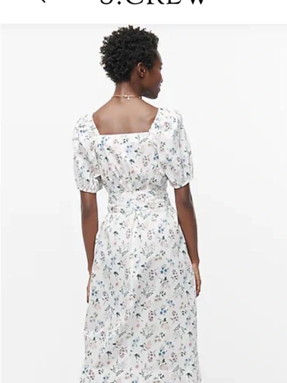 J. Crew Cream Floral Puff-Sleeve Belted Midi Dress